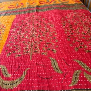 Kantha quilt in vibrant colors. Handmade from saris in India  7 ft x 4 ft. Boho